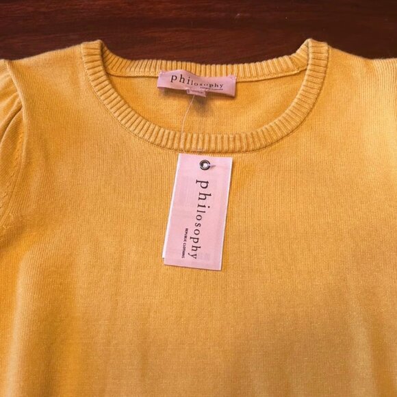 Womens NWT Sweater Philosophy Yellow Gold Short Sleeved Fall XS Extra Small NEW - Picture 2 of 5